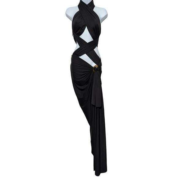 Bronx and Banco Cleopatra Small Black Maxi Dress Designer Gown Sexy Halter Dress - Picture 5 of 16